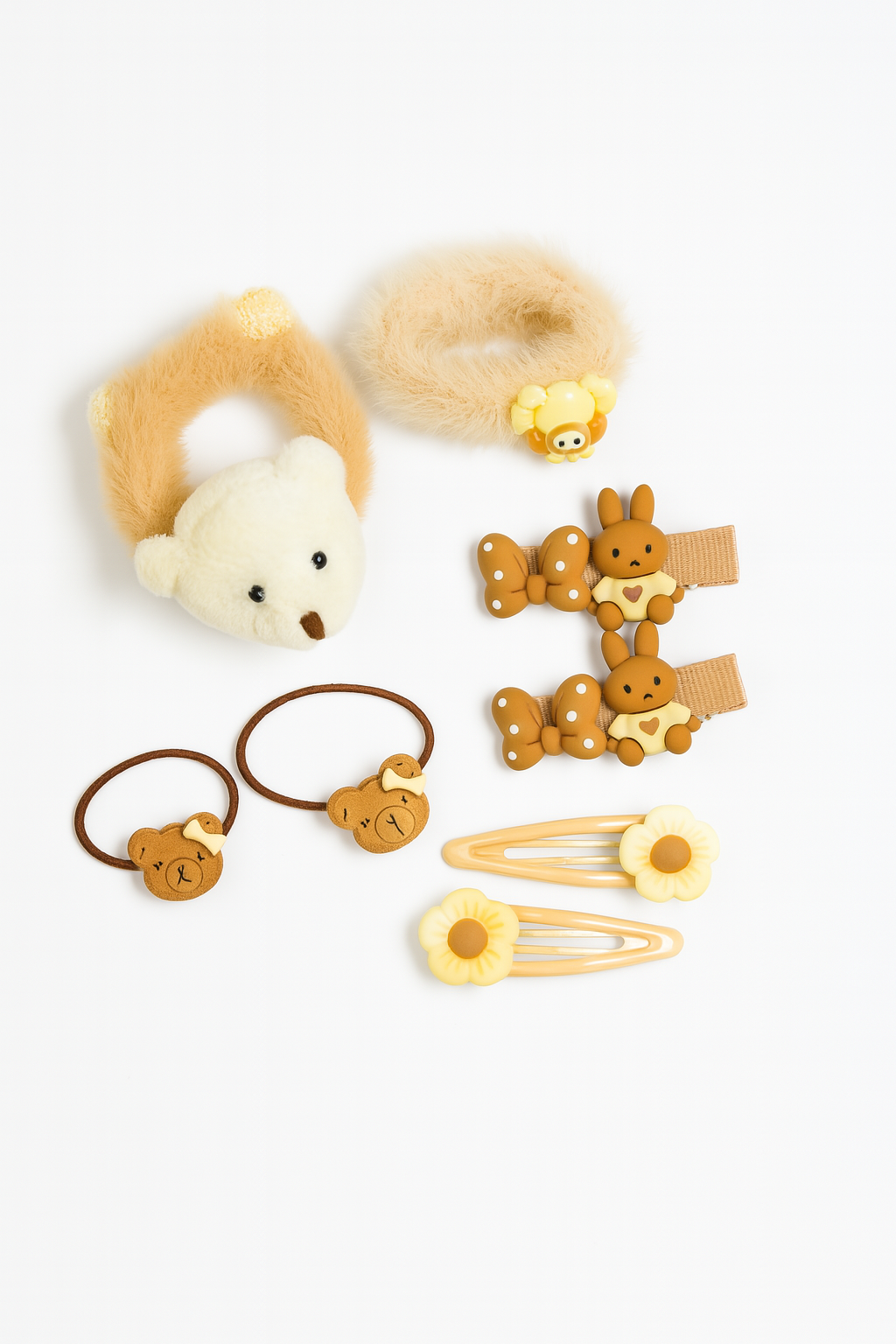 Whumies Cute Teddy & Bunny Hair Accessory Set for Girls – Designer Rubber Bands & Hair Clips for kids