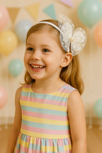 2-in-1 Pearl Bow Hairband & Clip – White Designer convertible Headpiece for Girls