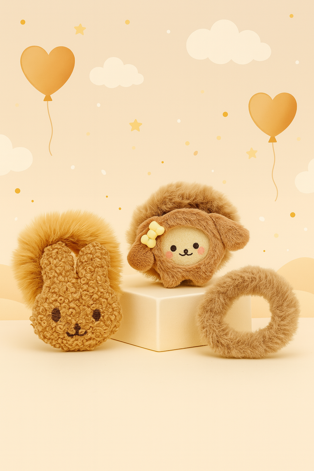 Whumies Fluffy Bunny Hair Accessory Duo – Plush Bunny hair tie & Cute Cartoon Hair Clip