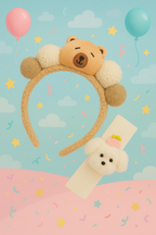 Plush Hairband & Hairbelt Set for Girls – Soft Cartoon Bear Headband & Elastic Bunny Hair Belt for Toddlers and Kids