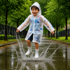 Clear Kids Raincoat with Blue Pink Bear Print