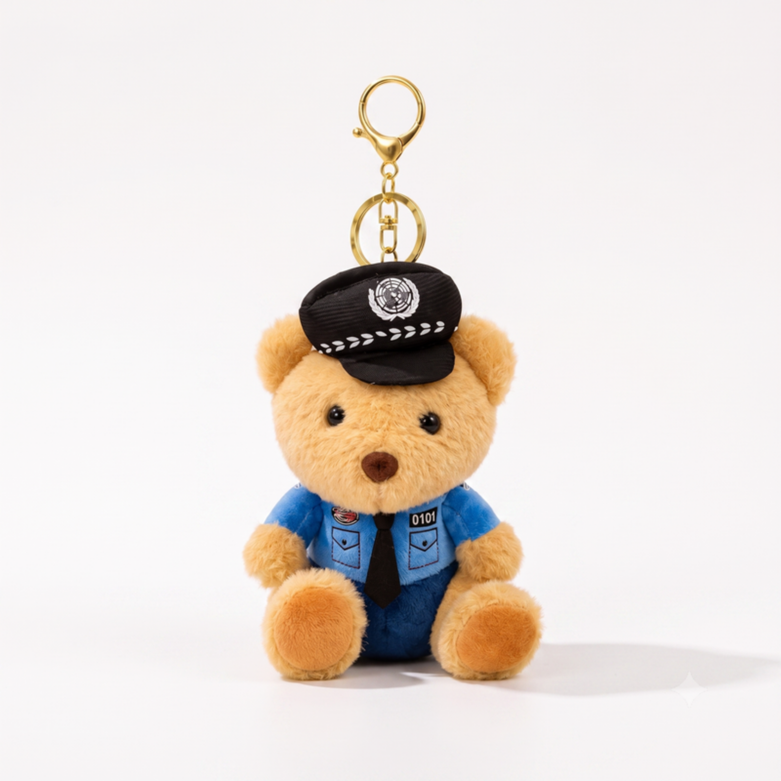 Brown Police Teddy Plush Bag Charm with Blue Uniform