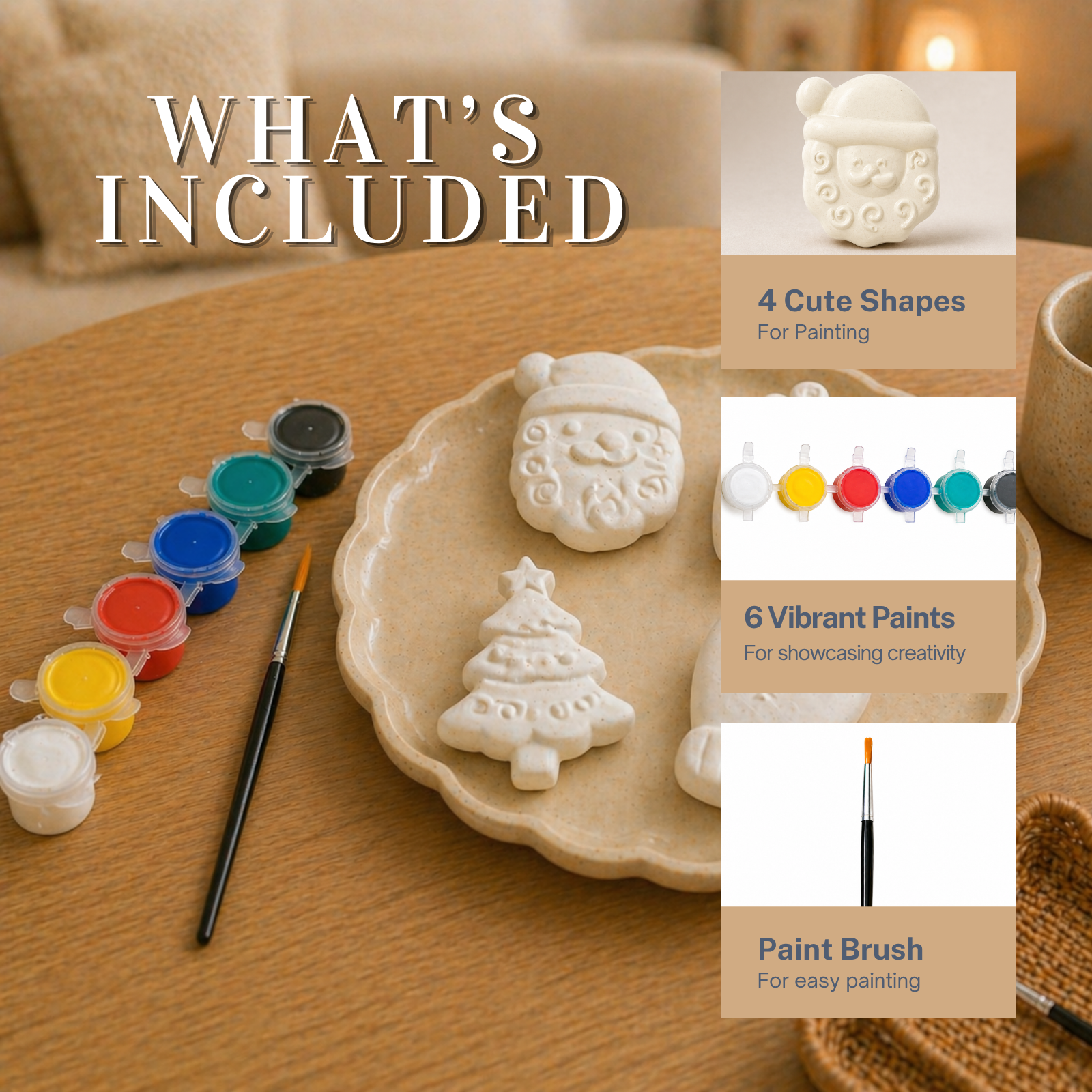 Festive DIY Painting Kit (Santa Face, Gift Box, Winter Glove & Decorated Christmas Tree)