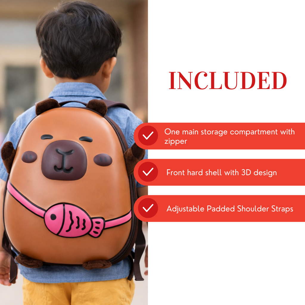 Capybara Kids Backpack 3D Hard Shell & Pink Fish Design