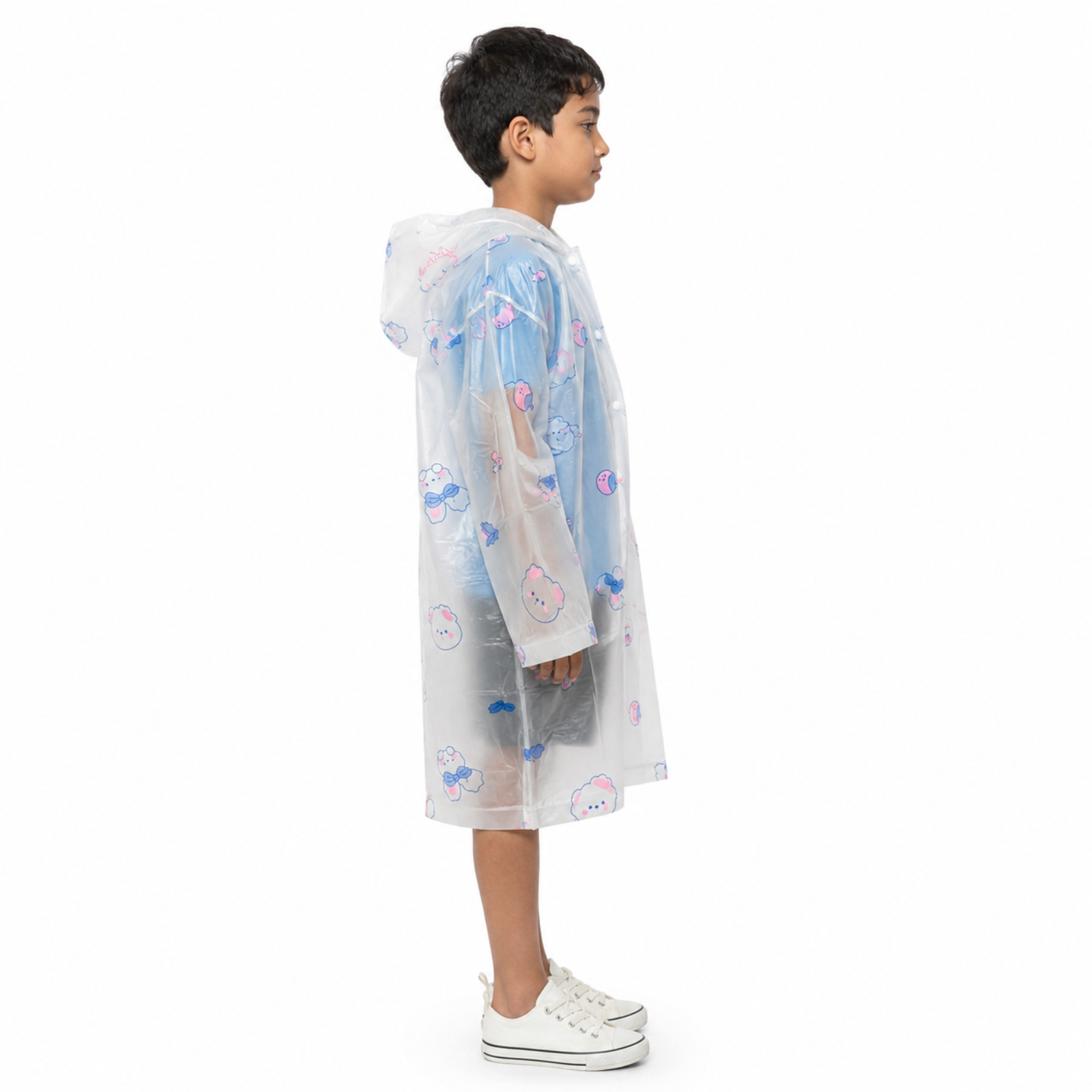 Clear Kids Raincoat with Blue Pink Bear Print
