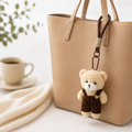 Beige Teddy Plush Keychain with Brown Overalls