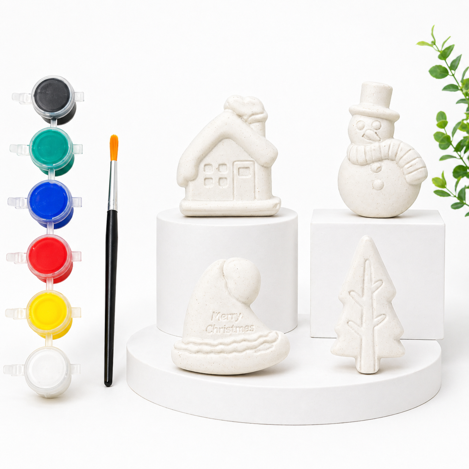 Festive DIY Painting Kit (Snowman, Winter House, Santa Hat with “Merry Christmas” & Pine Tree)
