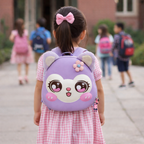 Purple Cartoon Cat Kids Backpack with 3D Hard Shell
