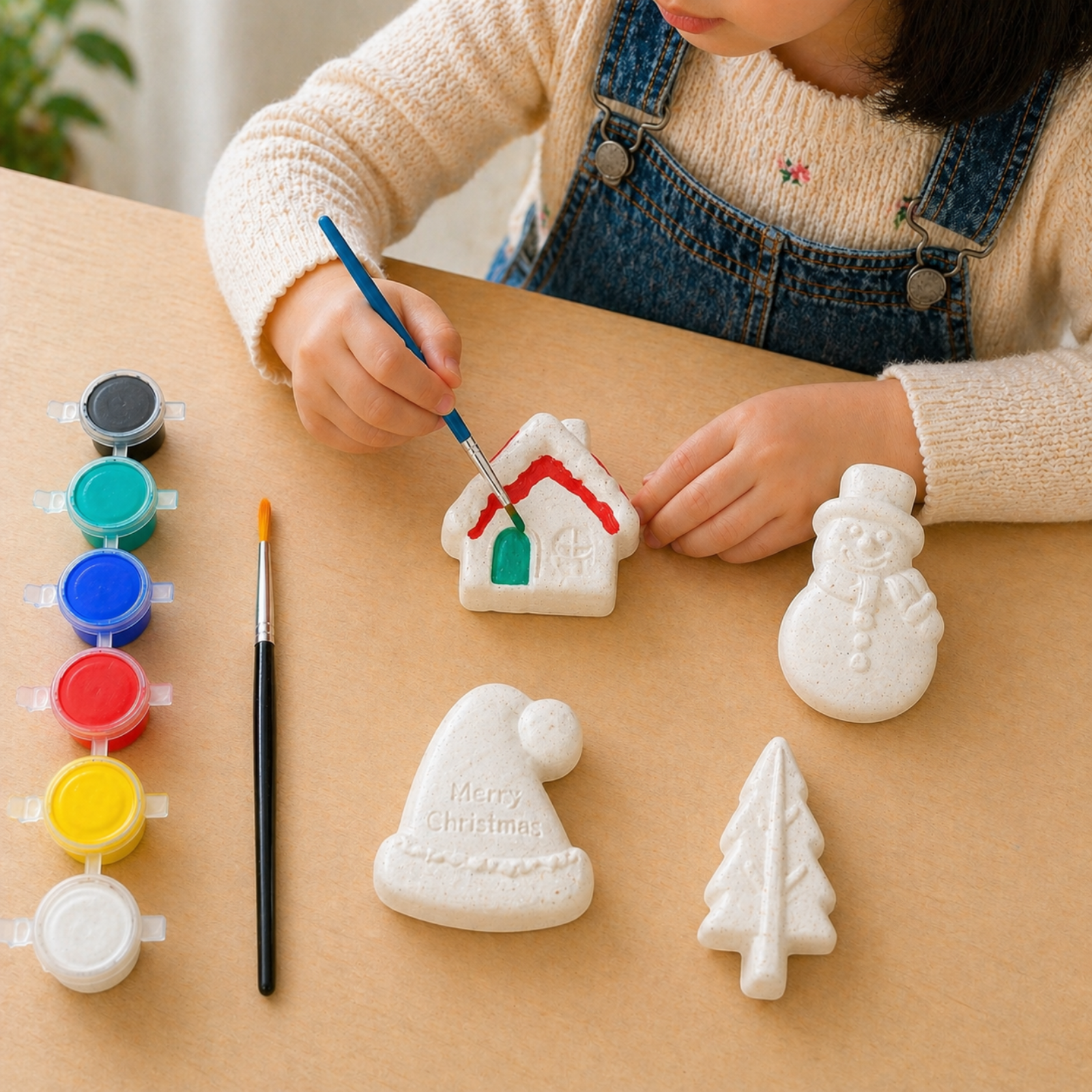 Festive DIY Painting Kit (Snowman, Winter House, Santa Hat with “Merry Christmas” & Pine Tree)
