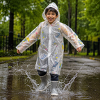 Clear Kids Raincoat with Blue Pink Space Print