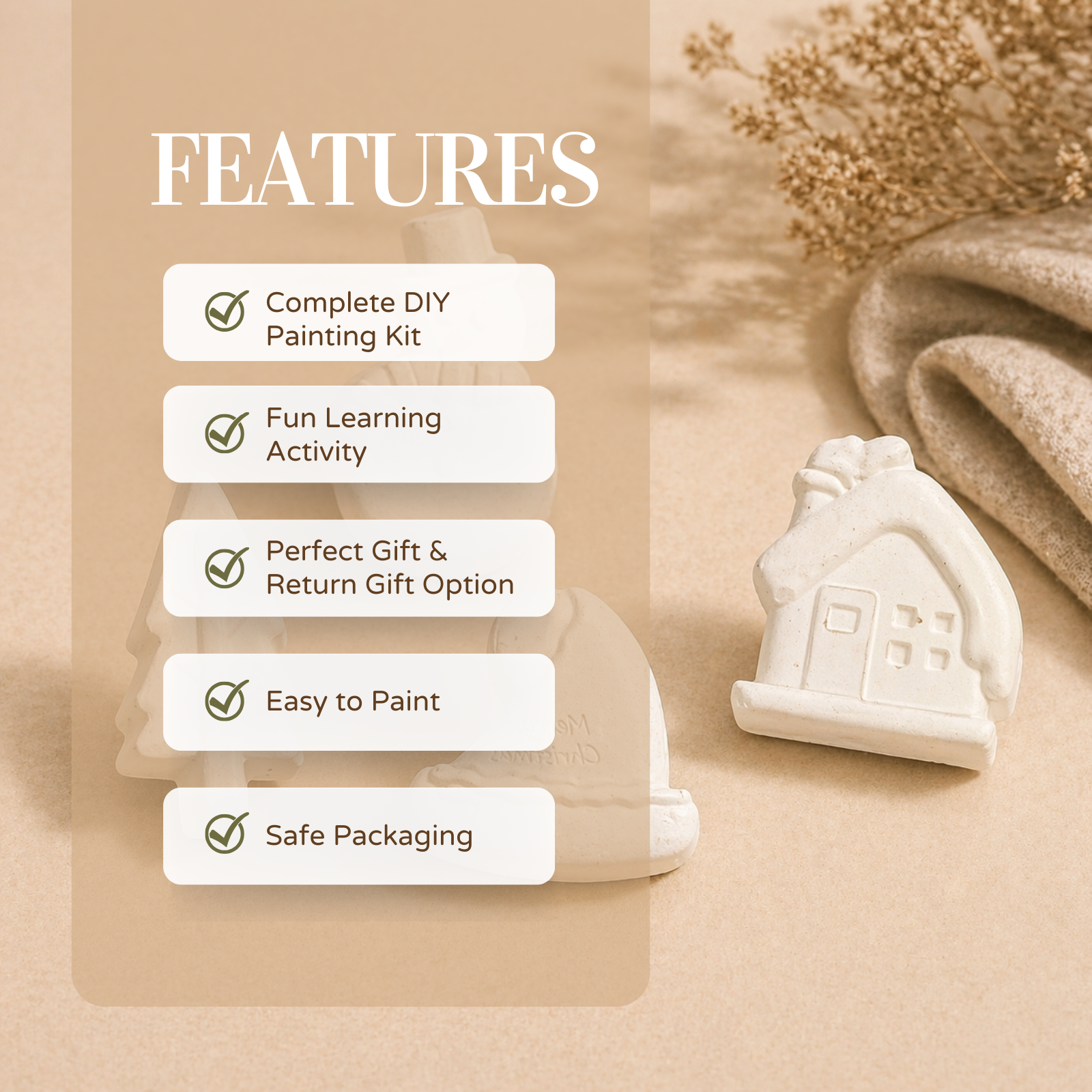 Festive DIY Painting Kit (Snowman, Winter House, Santa Hat with “Merry Christmas” & Pine Tree)