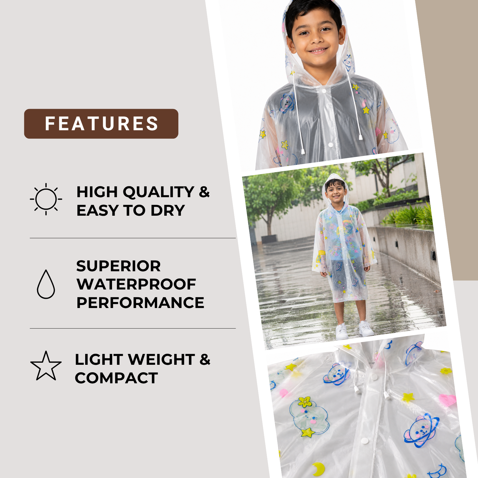Clear Kids Raincoat with Blue Pink Space Print
