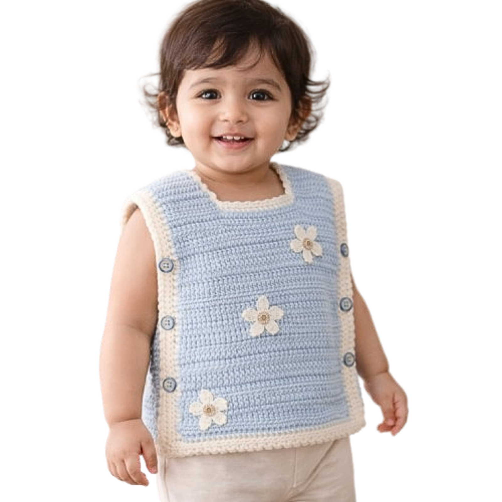 Winter Special Handmade Crochet Blue & White Baby Sweater (2–4 Years)