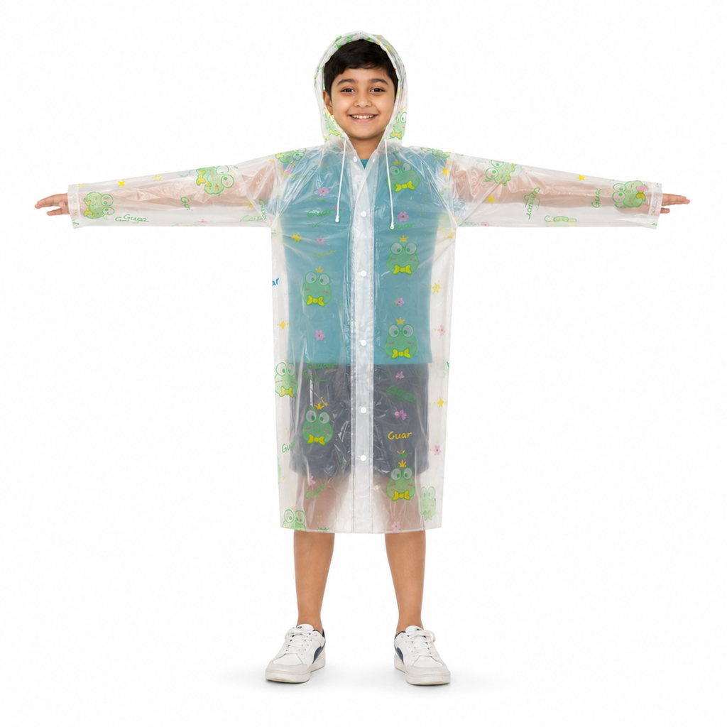 Clear Kids Raincoat with Green Frog Print