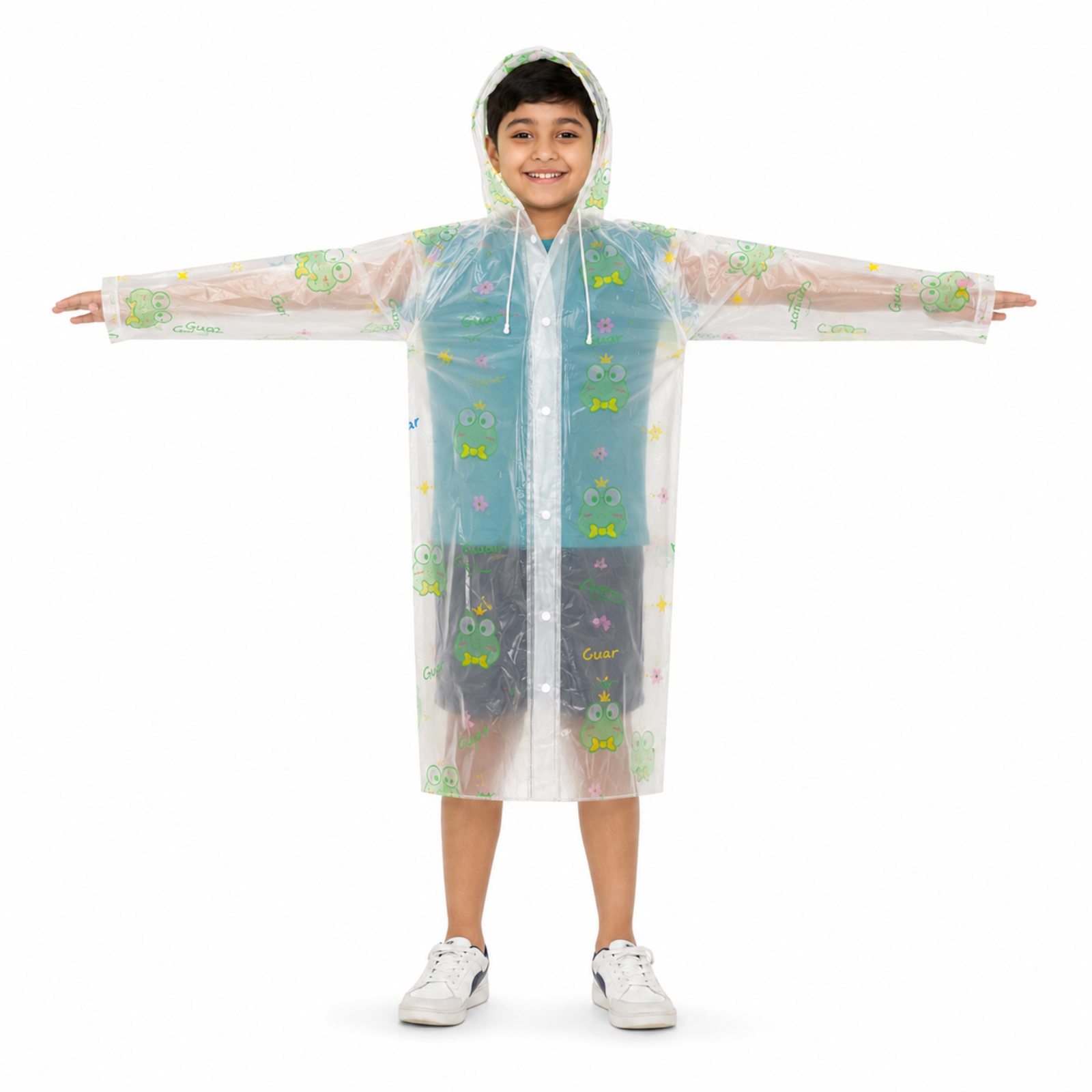 Clear Kids Raincoat with Green Frog Print