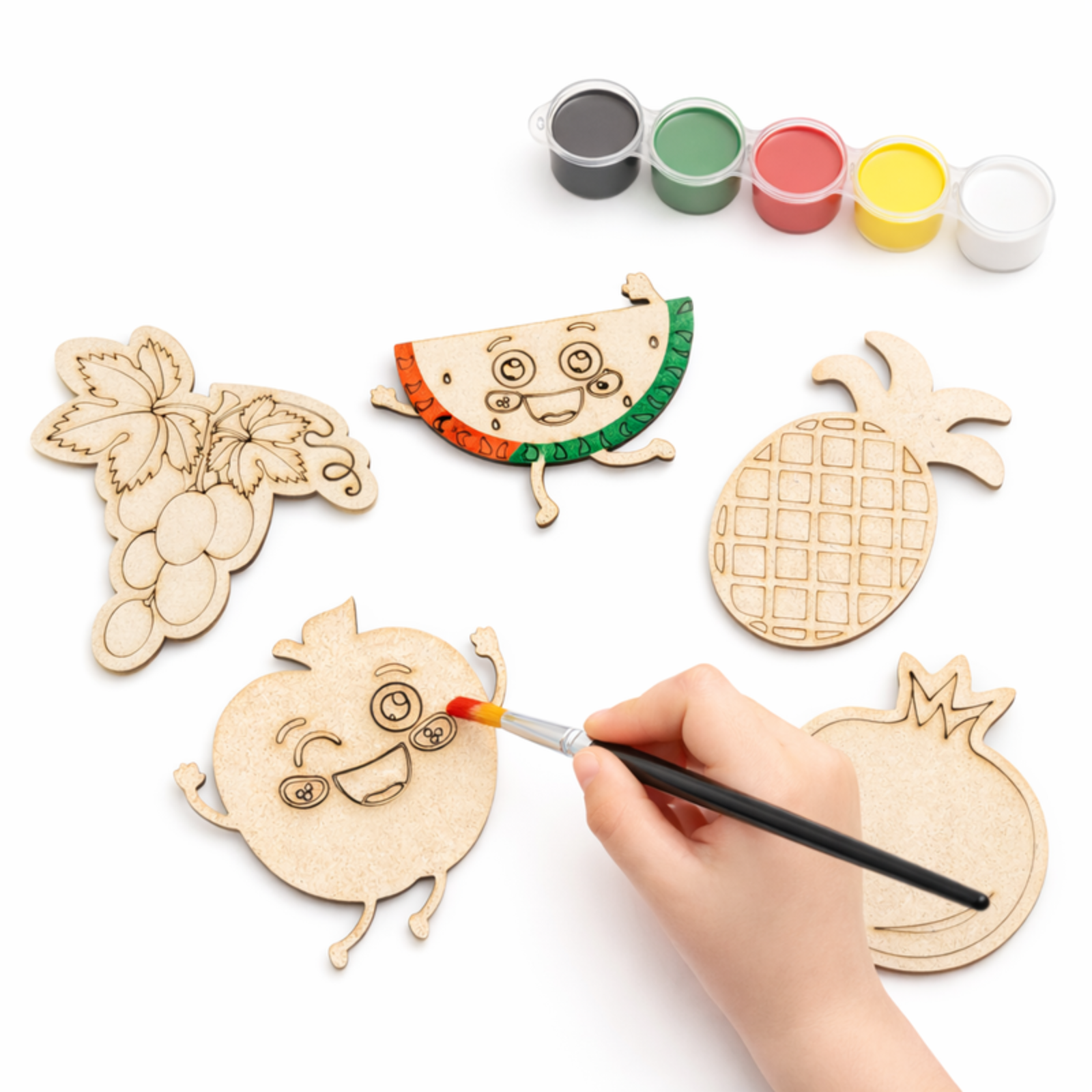 DIY Fruit Painting Magnet Kit (5 Wooden Magnets + 6 Colors + 1 Brush)