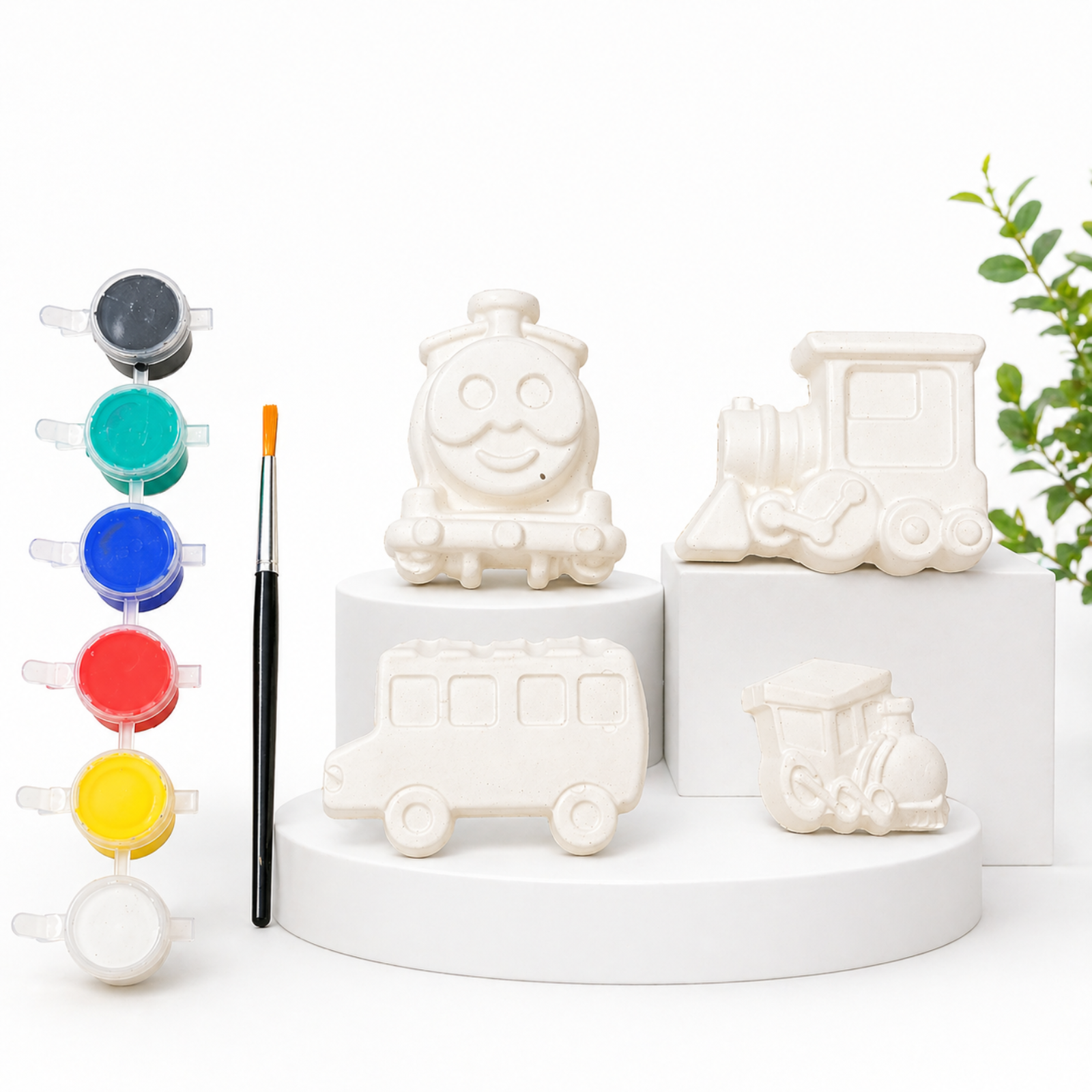 Vehicle DIY Painting Kit (Smiling Train Face, Steam Engine, School Bus & Mini Locomotive)