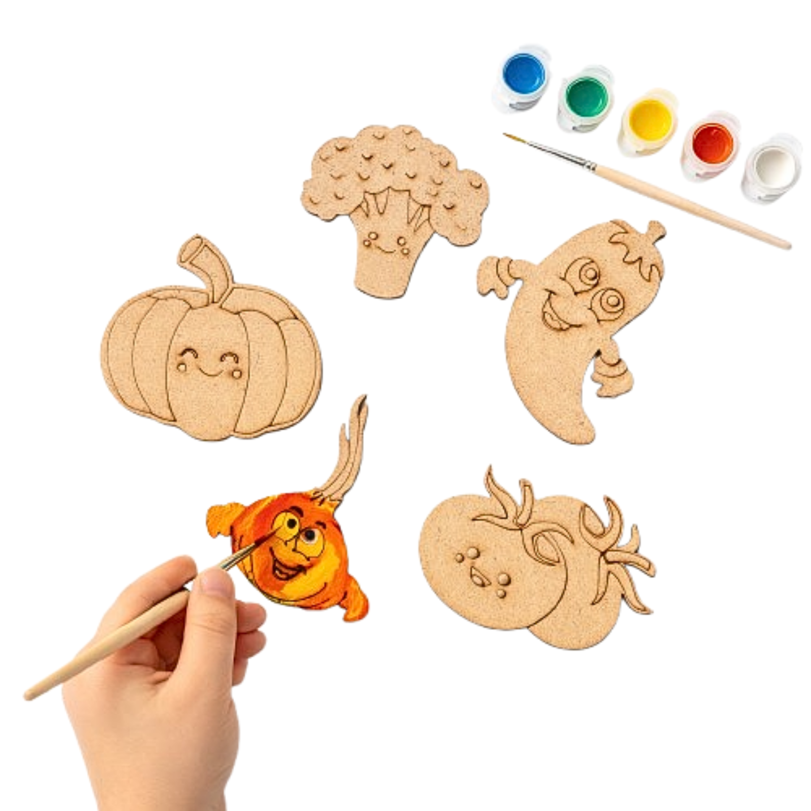DIY Vegetable Painting Magnet Kit (5 Wooden Magnets + 6 Colors + 1 Brush)