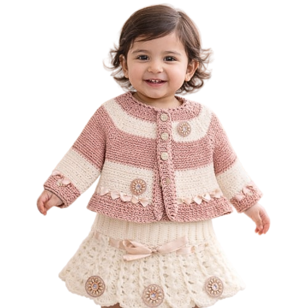 Winter Special Handmade Crochet Sweater & Skirt Set for Kids (2–4 Years)