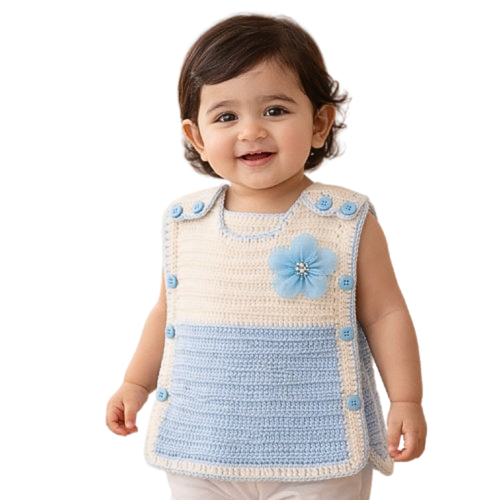 Winter Special Handmade Crochet Blue & White Baby Sweater (2–4 Years)