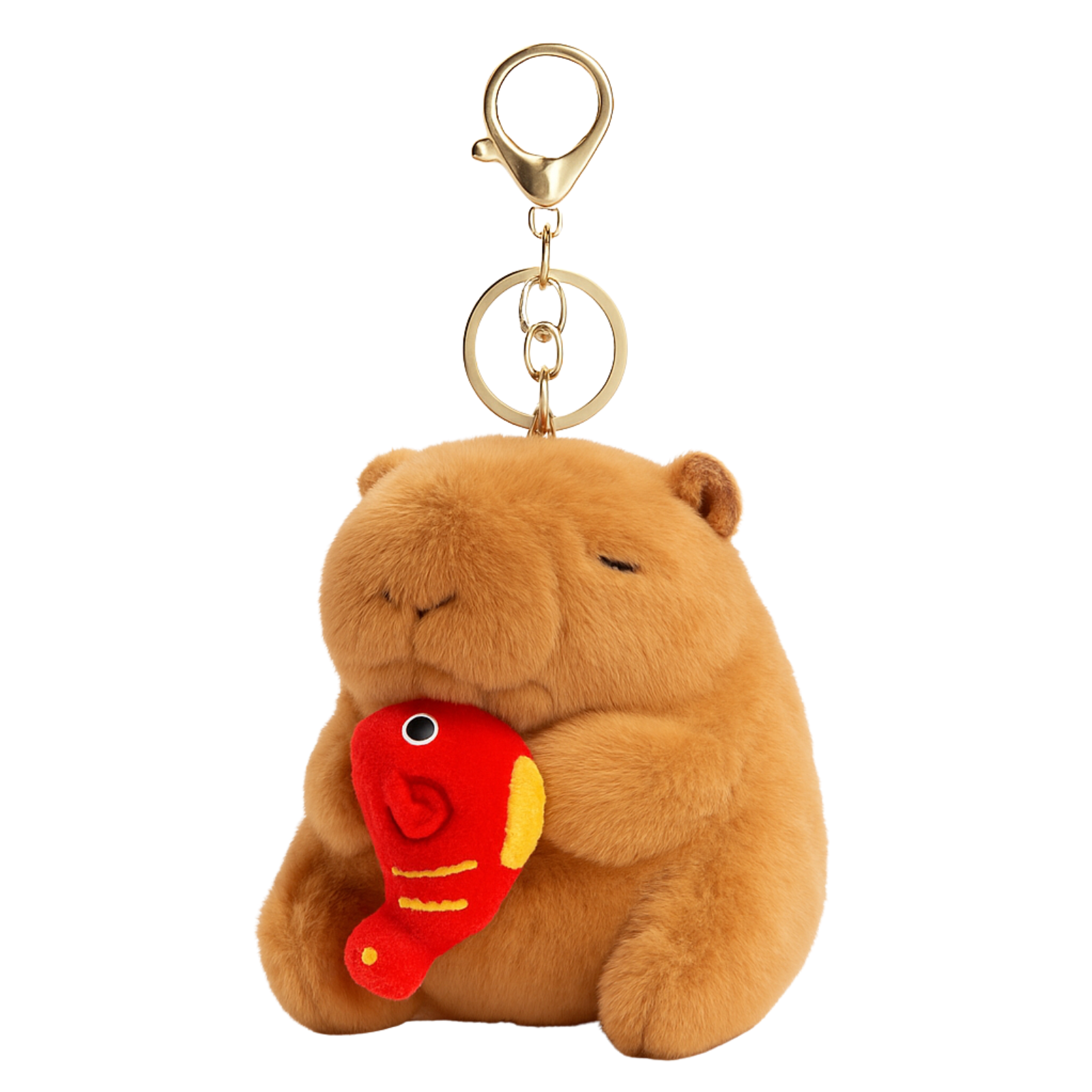Cute Capybara Plush Keychain with Red Fish