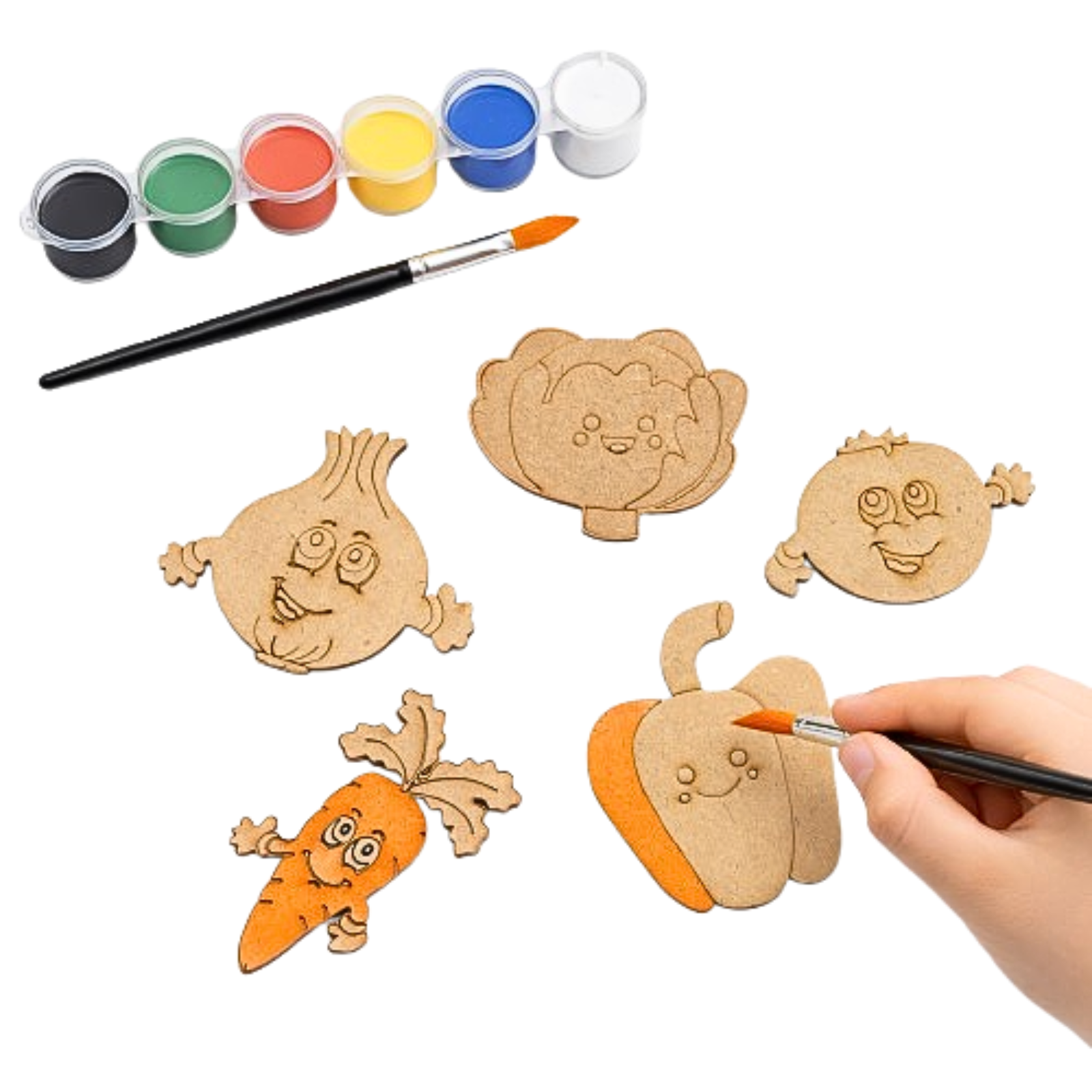 DIY Vegetable Painting Magnet Kit (5 Wooden Magnets + 6 Colors + 1 Brush)