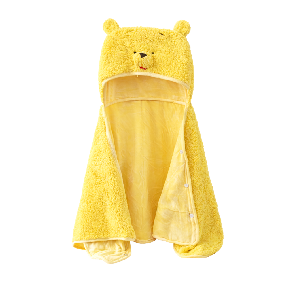 Bath Towel Poncho with Yellow Bear Hoody