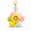 Pastel Smiley Flower Plush Bag Charm with Embroidered Face