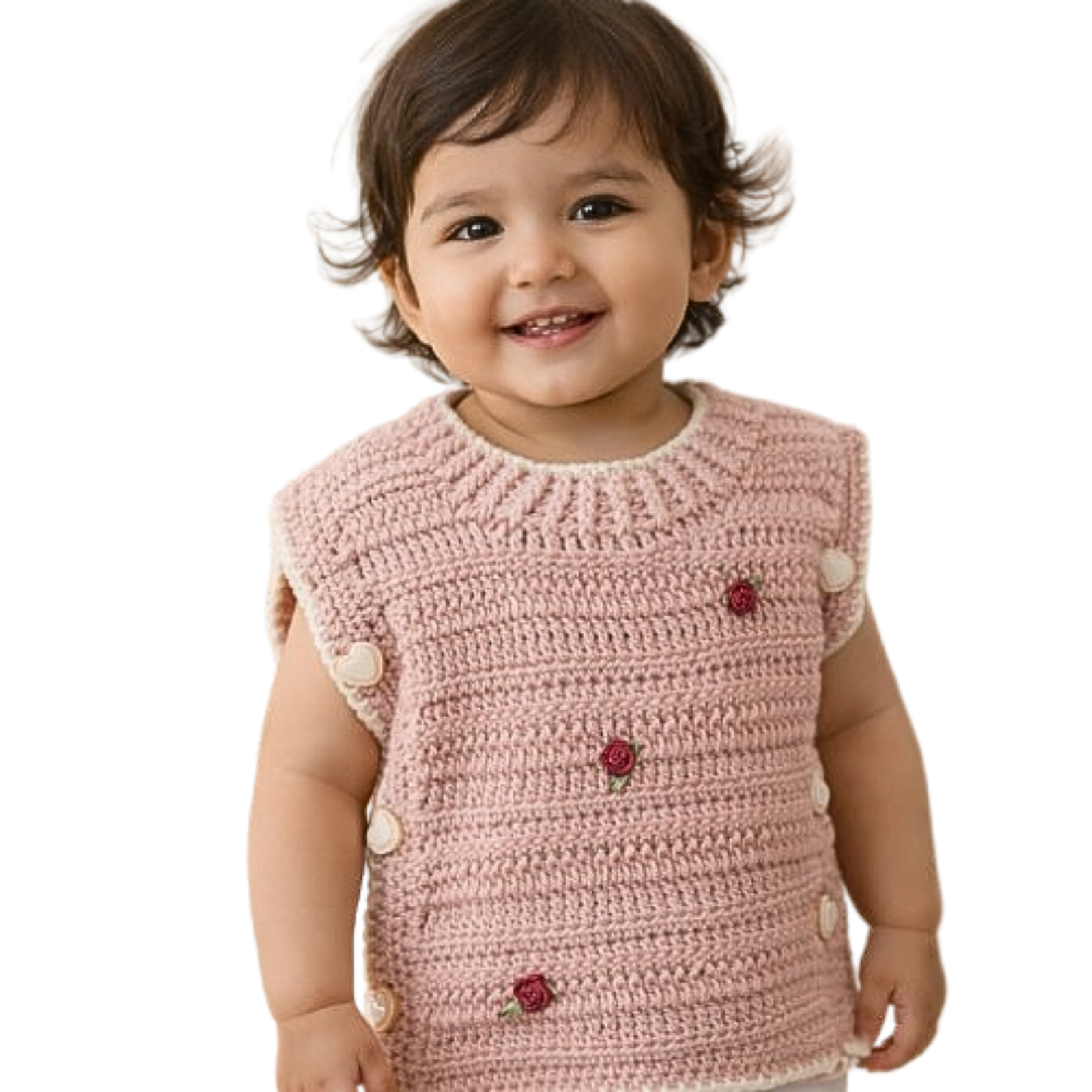 Winter Special Handmade Crochet Light Pink & White Baby Sweater (2–4 Years)