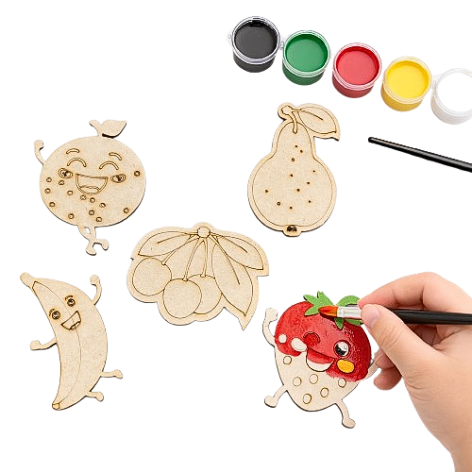 DIY Fruit Painting Magnet Kit (5 Wooden Magnets + 6 Colors + 1 Brush)