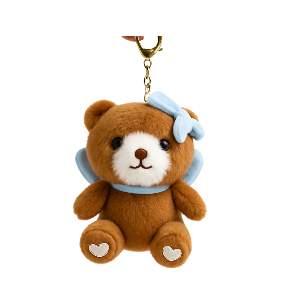 Teddy Bear with Bow Plush Keychain