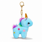 Blue Unicorn Plush Bag Charm with Rainbow Mane & Gold Horn
