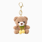 Teddy Bear Plush Keychain with Crochet Flower Detail