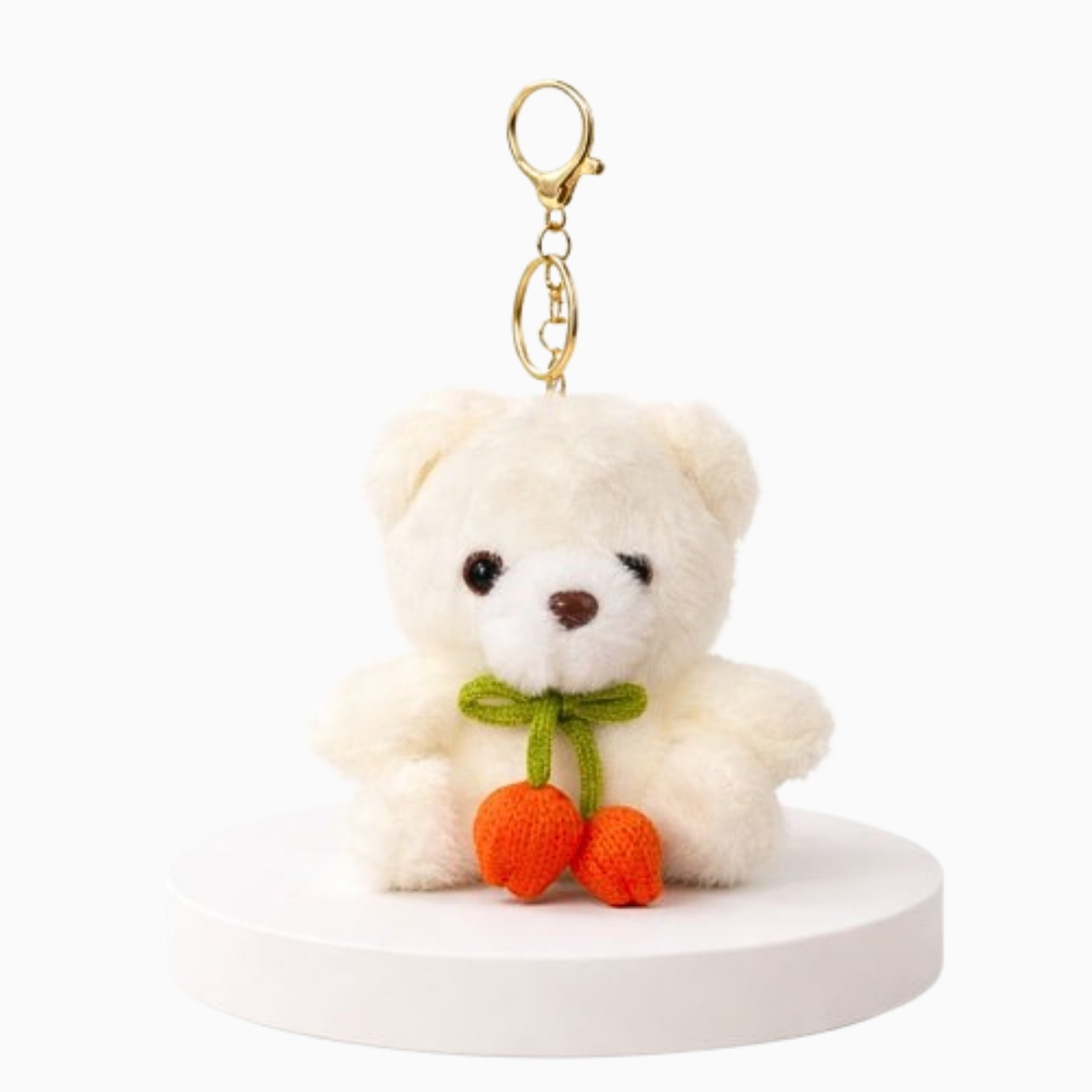 Cute Teddy Bear Plush Keychain with Crochet Flower Detail