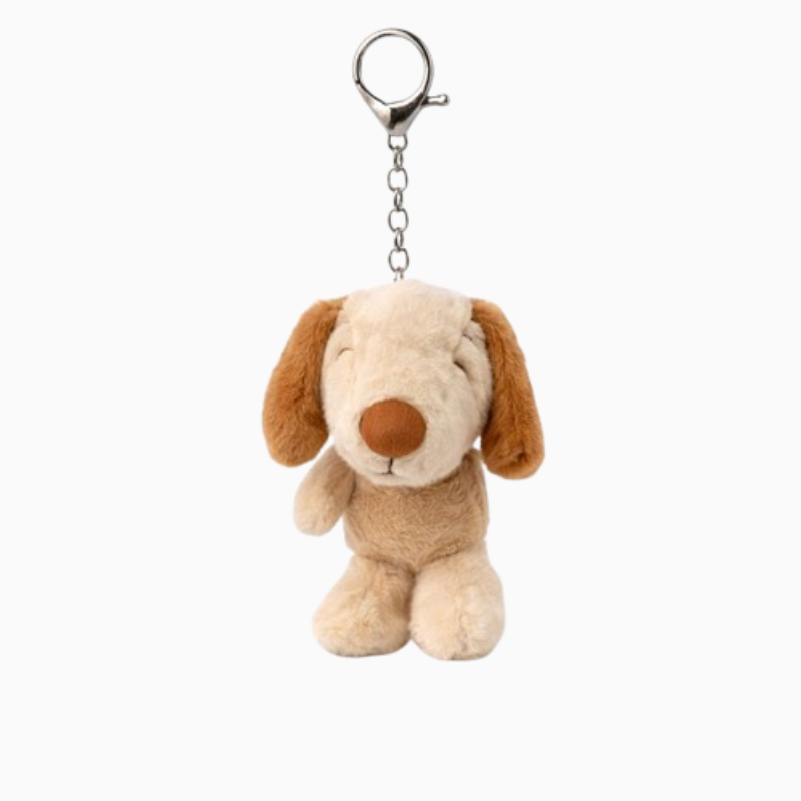 Cute Beige Puppy Plush Keychain with Floppy Brown Ears