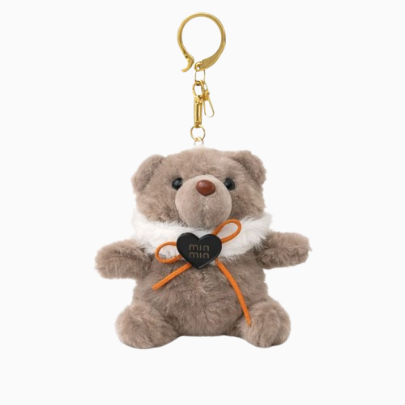 Cute Grey Teddy Bear Plush Keychain with Black Heart Charm