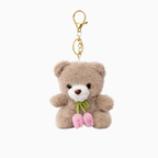 Teddy Bear Plush Keychain with Crochet Flower Detail