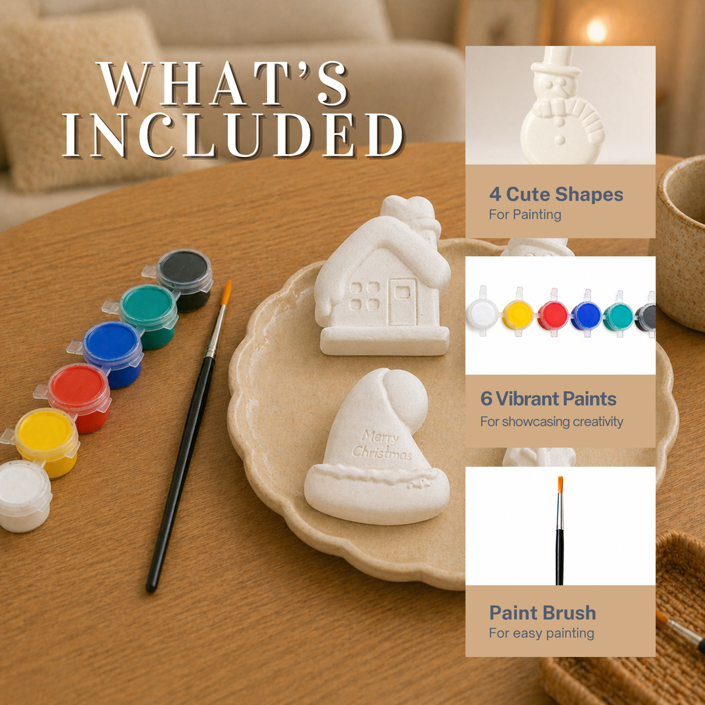 Festive DIY Painting Kit (Snowman, Winter House, Santa Hat with “Merry Christmas” & Pine Tree)