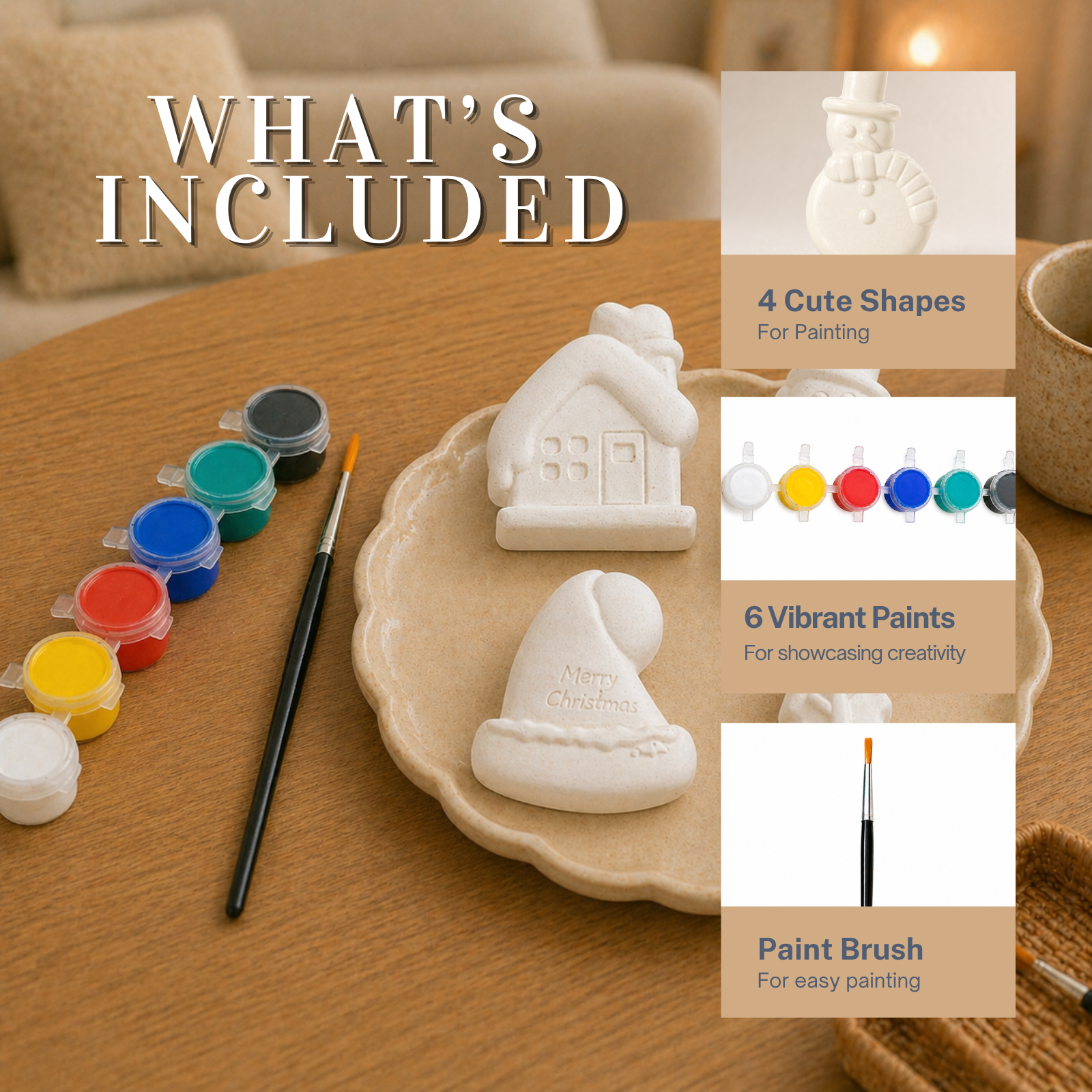 Festive DIY Painting Kit (Snowman, Winter House, Santa Hat with “Merry Christmas” & Pine Tree)