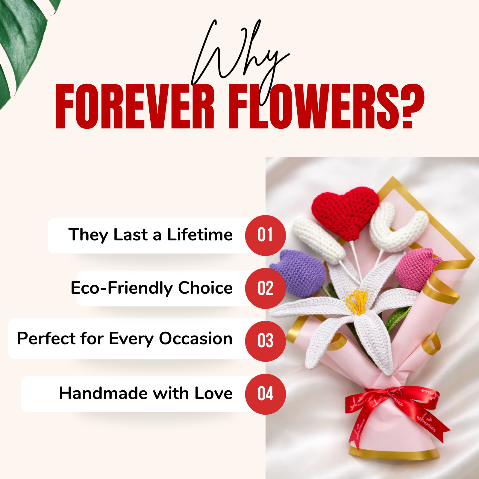 Handmade Crochet Flower Bouquet with Lily, Tulips and "I Love You"