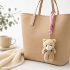 Beige Teddy Plush Keychain with Skin Overalls