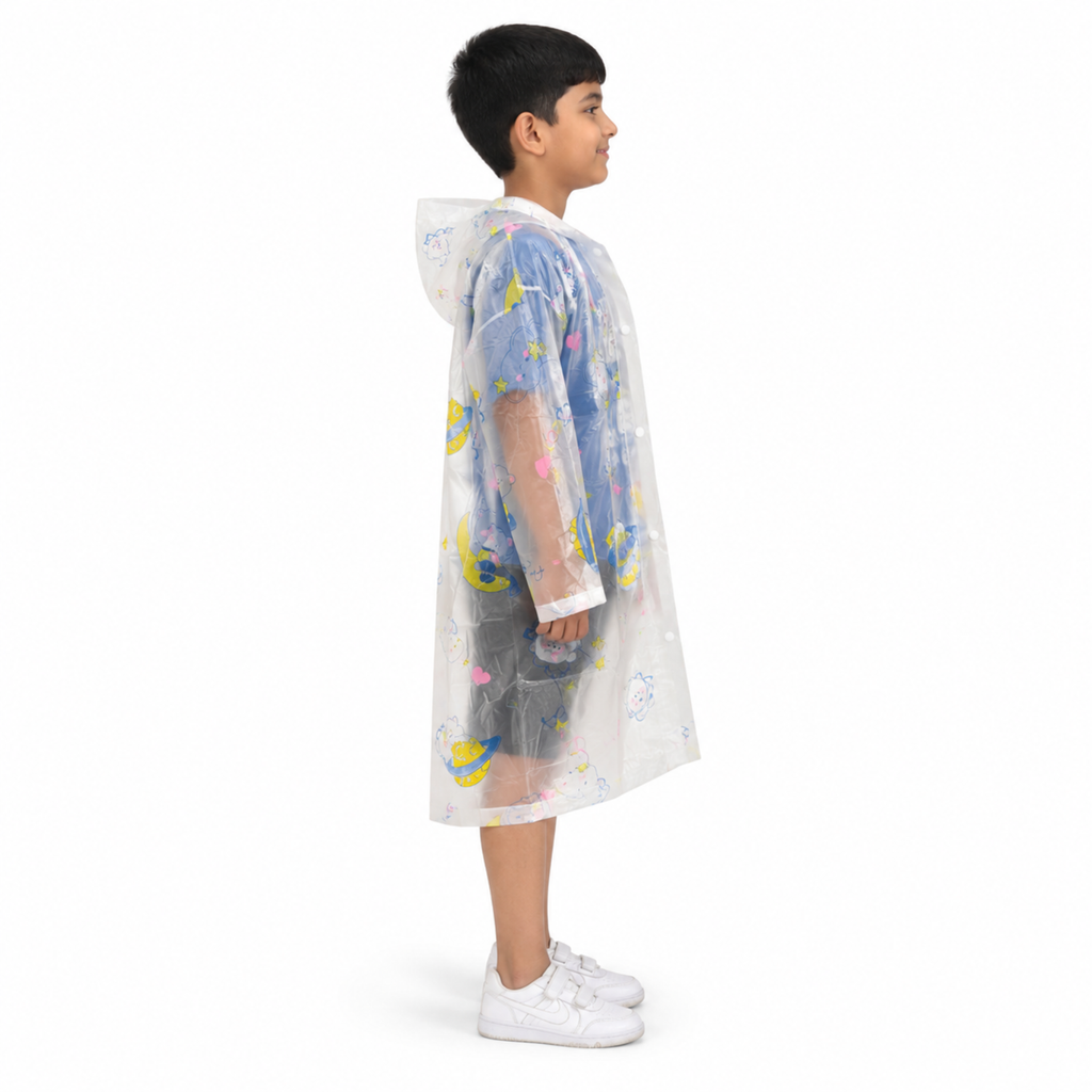 Clear Kids Raincoat with Blue Pink Space Print