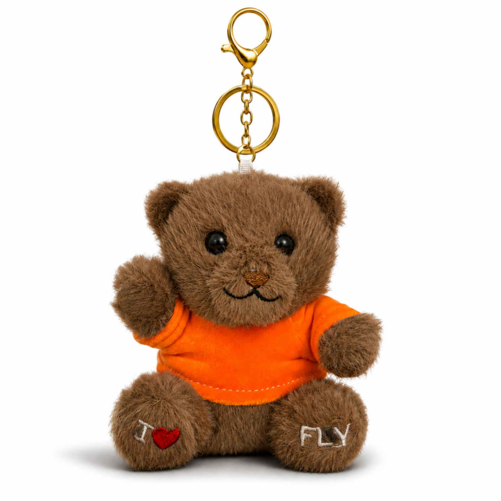 Brown Teddy Bear Plush Bag Charm with Orange T-Shirt