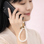 Pearl Beaded Mobile Charm with Gold Bow Pendant