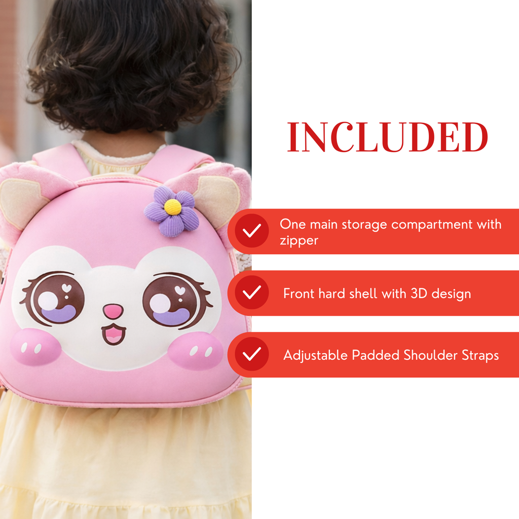 Pink Cartoon Cat Kids Backpack with 3D Hard Shell