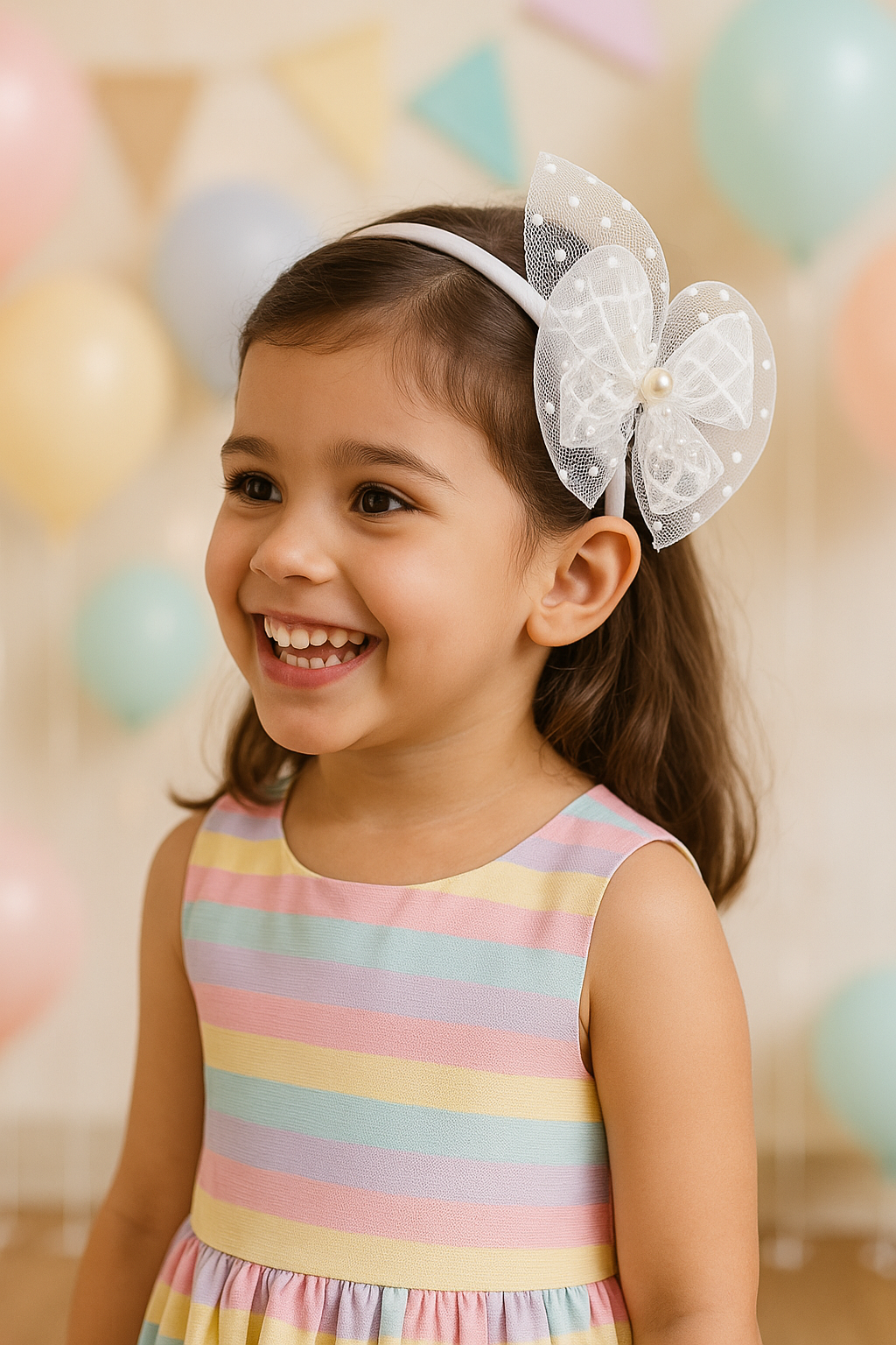 Whumies 2-in-1 Pearl Bow Hairband & Clip – White Designer convertible Headpiece for Girls