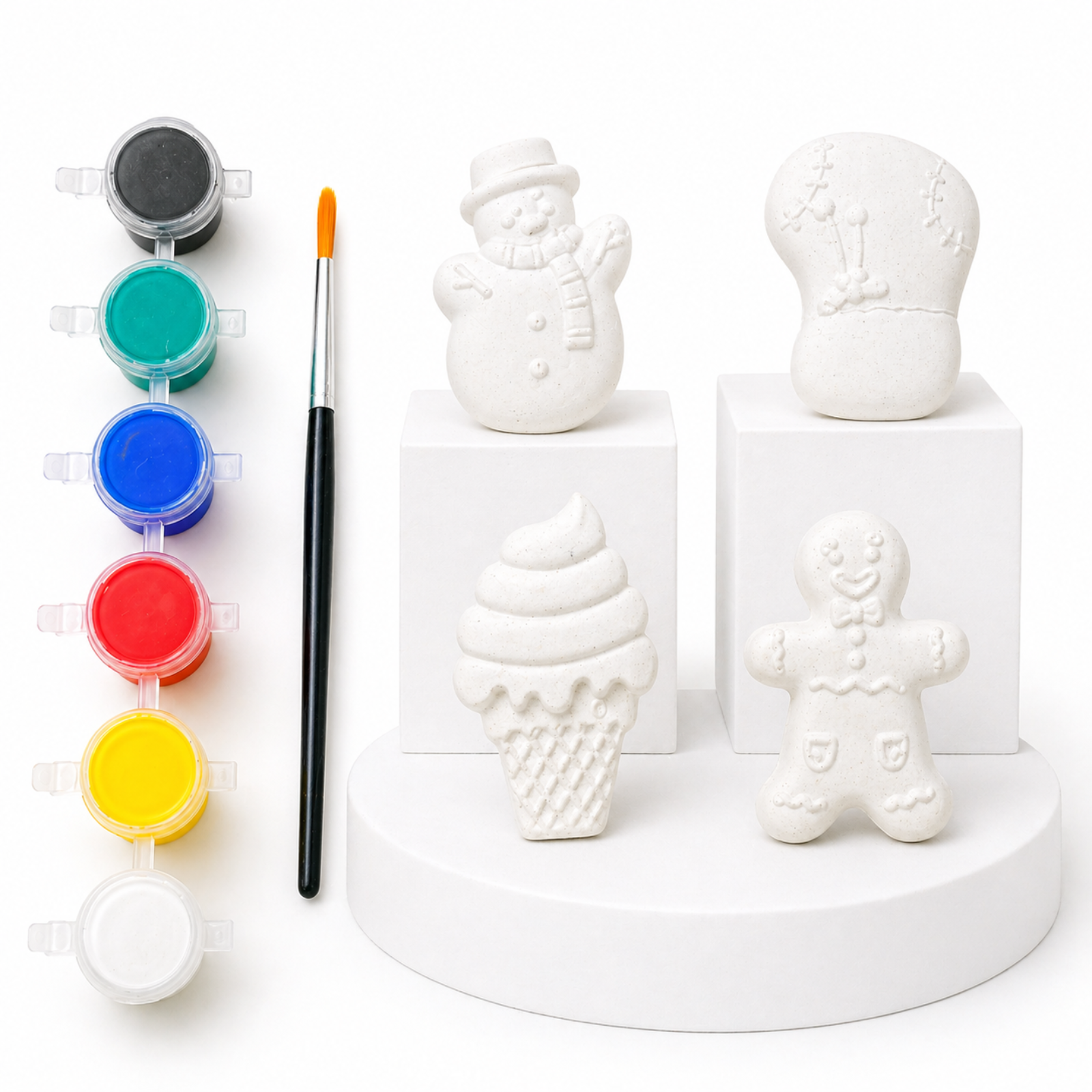 Festive DIY Painting Kit (Snowman, Winter Glove, Ice Cream Cone & Gingerbread Figure)
