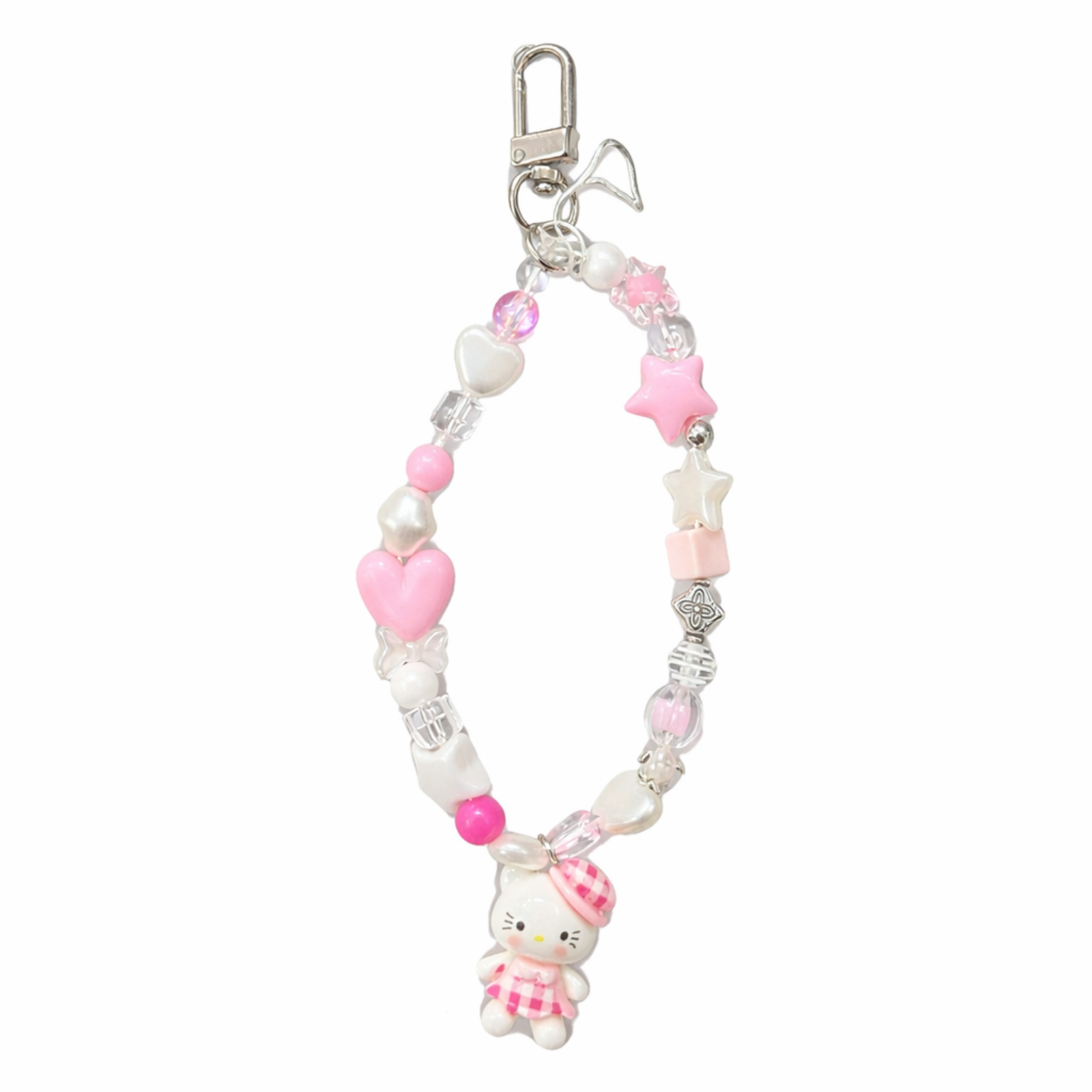 Pink & White Beaded Mobile Charm with Doll Pendant