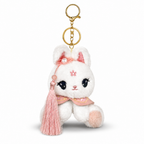 White Bunny Plush Bag Charm with Pink Cape & Pearl Detail