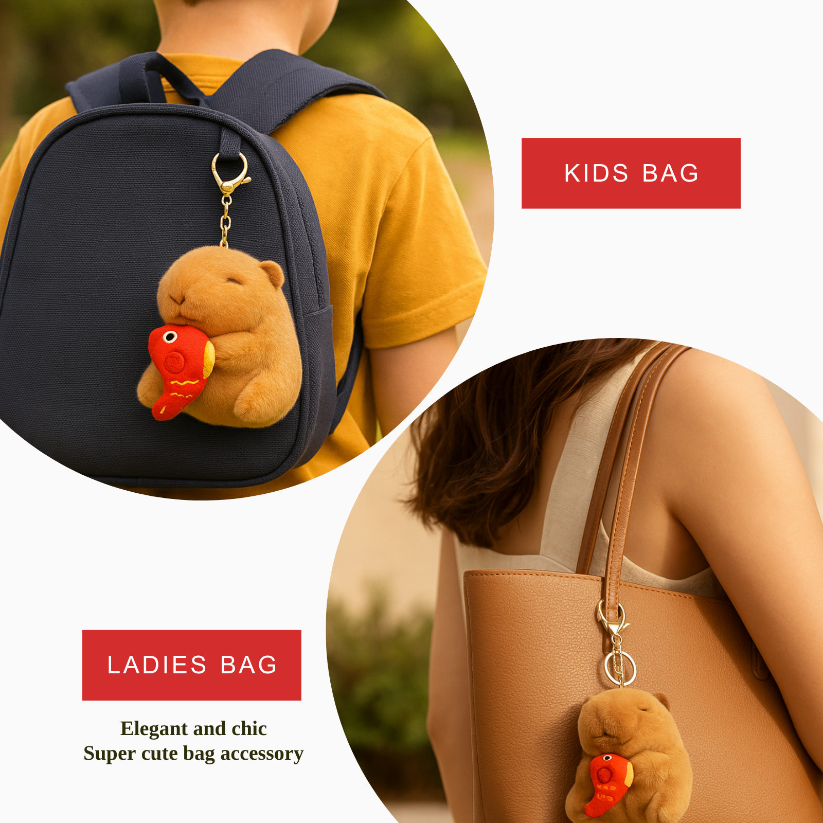 Cute Capybara Plush Keychain with Red Fish